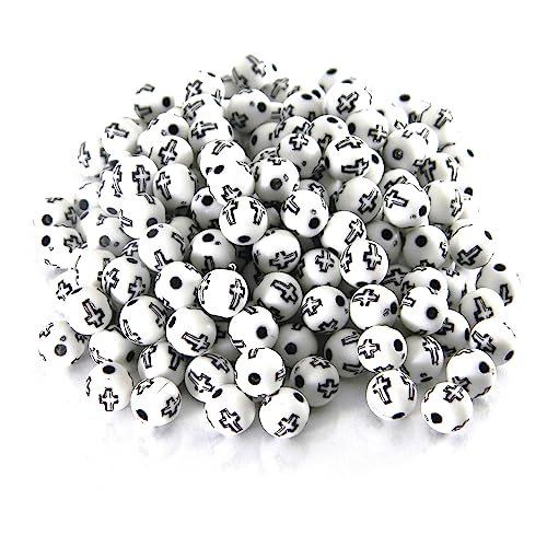 Weiße Kreuzperlen zur Schmuckherstellung, 8 mm rundes Acryl, 50 Stück, schwarzes Kreuz-Design Weiße Kreuzperlen zur Schmuckherstellung, 8 mm rundes Acryl, 50 Stück, schwarzes Kreuz-Design von Bdbeads