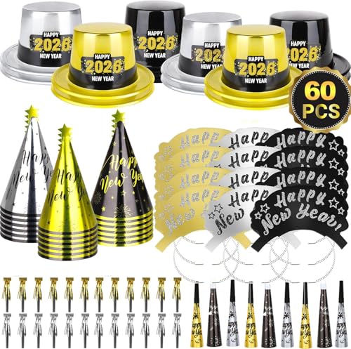 2026 Happy New Year's Eve Deko Set Silvester Fransen Kegel Hut mit Folie Quaste Fransen Schimmer Stirnband Blowouts Blower Perlenkette für Kinder Erwachsene Silvester Party 2026 Happy New Year's Eve Deko Set Silvester Fransen Kegel Hut mit Folie Quaste Fransen Schimmer Stirnband Blowouts Blower Perlenkette für Kinder Erwachsene Silvester Party von Bdecoll