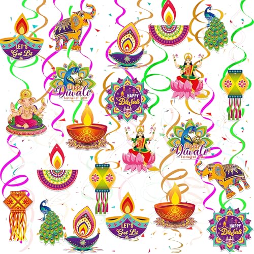 24 Stück Happy Diwali Party-Set Hängende Wirbels mit 24Stück Festival of Lights Indian Festival Deepavali Decor für Hindu Diwali Dekoration Door Decoration 24 Stück Happy Diwali Party-Set Hängende Wirbels mit 24Stück Festival of Lights Indian Festival Deepavali Decor für Hindu Diwali Dekoration Door Decoration von Bdecoll