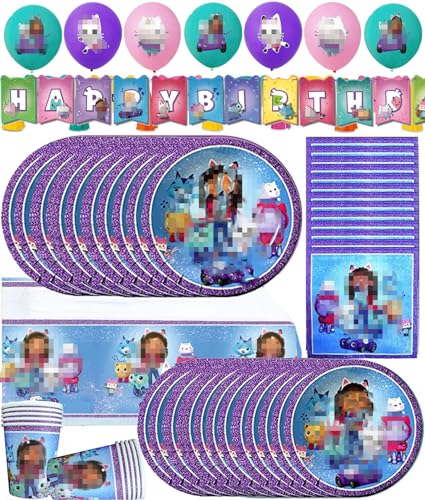 70pcs Rosa Doll's Partyzubehör Set - Geburtstag Party Dekorationen für Mädchen Geburtstag für Einschließlich Teller, Banner, Servietten,Tischdecke,Caketoppers, ballons von Bdecoll