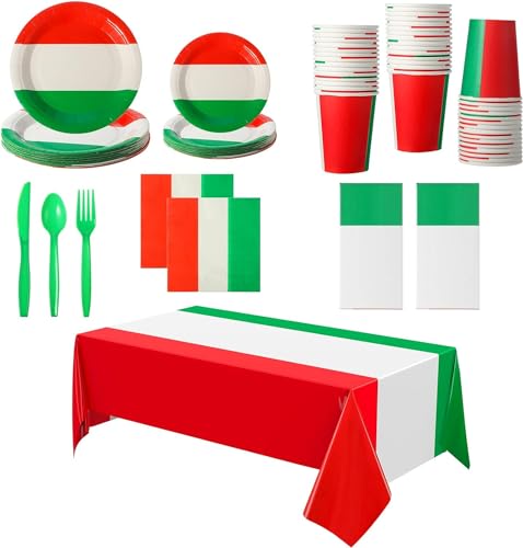 82-teiliges Party-Set Italien für 20 Personen- Teller Becher Servietten Wimpelkette XXL- italienische Partydekoration im Design der Italien Flagge von Bdecoll