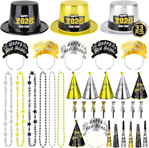 Bdecoll 33 Stück Silvester Deko 2026 Party Set,Glitzer Schwarz Gold Silber Neujahr Partyhüte,Squawkers,Partytröten,Necklace für Neujahrdeko 2026 Silvester Party Accessoire Bdecoll 33 Stück Silvester Deko 2026 Party Set,Glitzer Schwarz Gold Silber Neujahr Partyhüte,Squawkers,Partytröten,Necklace für Neujahrdeko 2026 Silvester Party Accessoire von Bdecoll