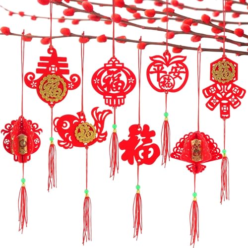 Chinesisches Neujahr Deko Mini-roter chinesischer Knoten-Anhänger, traditionelle Glücks-Ornamente für Neujahr, Zuhause, Büro, Auto, Baum, Frühling, Dekorationen (M, Rot, 48) von Bdecoll