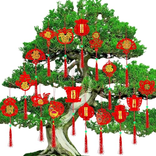 Chinesisches Neujahr Deko Mini-roter chinesischer Knoten-Anhänger, traditionelle Glücks-Ornamente für Neujahr, Zuhause, Büro, Auto, Baum, Frühling, Dekorationen (M, Rot, 54) von Bdecoll