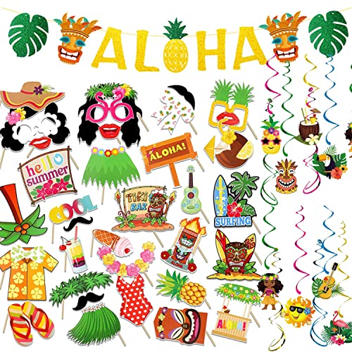 Hawaiian Luau Party Dekoration Hawaiian Photo Booth Selfie Requisiten,Flamingo Hawaiian Luau Banner and Hanging Dekor Partyzubehör von Bdecoll