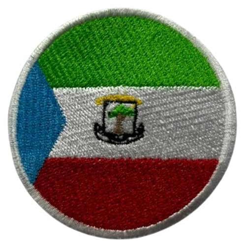 BeBuz Äquatorialguinea Flagge Patch Rund/Kreis 6cm Besticktes Bügelbild Aufbügler Aufnäher Militär Taktisches Emblem Abzeichen für Jacken Rucksäcke Hüte Kleidung von Be Buz