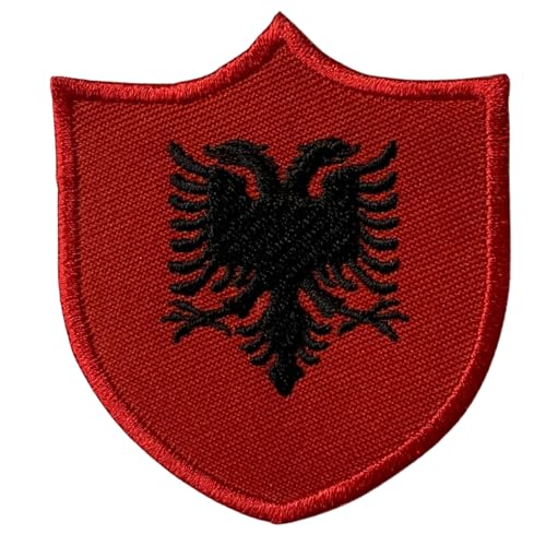 BeBuz Albanien Schild Flagge Patch bestickt Eisen Sew on Badge National Emblem Tactical Military Moral Patch für Jacken, Rucksäcke, Hüte und Kleidung 6,3 x 5,5 cm von Be Buz