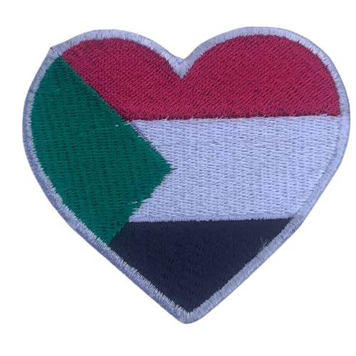 BeBuz All Countries Embroidered Heart Flag Patches - Iron on / Sew On National Emblem Appliqué - Fabric Repair Tactical Military Badges for Jacket, Hat, Backpack, DIY Craft (Sudan) von Be Buz