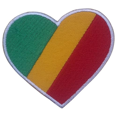 BeBuz Alle Länder Bestickte Herz Flagge Patches - Aufbügeln/Aufnähen Nationale Emblem Applikation - Stoff Reparatur Taktische Militär Abzeichen für Jacke, Hut, Rucksack, DIY Handwerk (Kongo) von Be Buz