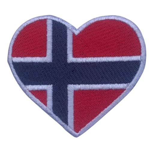 BeBuz Alle Länder Bestickte Herz Flagge Patches - Aufbügeln/Aufnähen Nationale Emblem Applikation - Stoff Reparatur Taktische Militär Abzeichen für Jacke, Hut, Rucksack, DIY Handwerk (Norwegen) von Be Buz