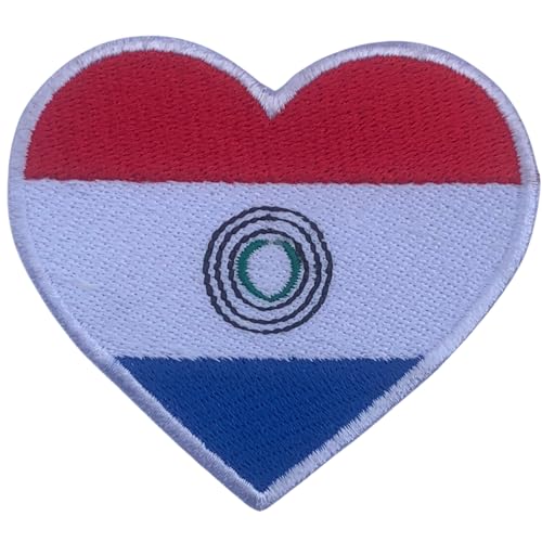 BeBuz Alle Länder Bestickte Herz Flagge Patches - Aufbügeln/Aufnähen Nationale Emblem Applikation - Stoff Reparatur Taktische Militär Abzeichen für Jacke, Hut, Rucksack, DIY Handwerk (Paraguay) von Be Buz