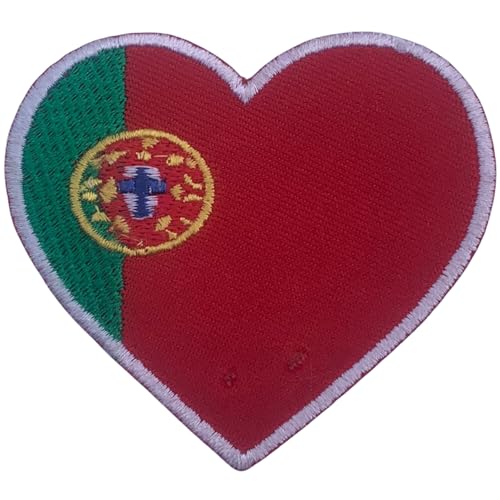 BeBuz Alle Länder Bestickte Herz Flagge Patches - Aufbügeln/Aufnähen Nationale Emblem Applikation - Stoff Reparatur Taktische Militär Abzeichen für Jacke, Hut, Rucksack, DIY Handwerk (Portugal) von Be Buz