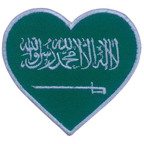 BeBuz Alle Länder Bestickte Herz Flagge Patches - Aufbügeln/Aufnähen Nationale Emblem Applikation - Stoff Reparatur Taktische Militär Abzeichen für Jacke, Hut, Rucksack, DIY Handwerk (Saudi-Arabien) von Be Buz