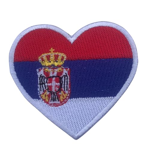 BeBuz Alle Länder Bestickte Herz Flagge Patches - Aufbügeln/Aufnähen Nationale Emblem Applikation - Stoff Reparatur Taktische Militär Abzeichen für Jacke, Hut, Rucksack, DIY Handwerk (Serbien) von Be Buz