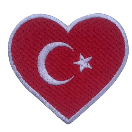 BeBuz Alle Länder Bestickte Herz Flagge Patches - Aufbügeln/Aufnähen Nationale Emblem Applikation - Stoff Reparatur Taktische Militär Abzeichen für Jacke, Hut, Rucksack, DIY Handwerk (Türkei) von Be Buz