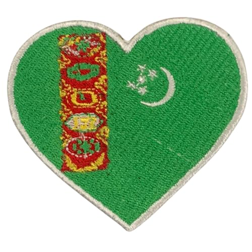 BeBuz Alle Länder Bestickte Herz Flagge Patches - Aufbügeln/Aufnähen Nationale Emblem Applikation - Stoff Reparatur Taktische Militär Abzeichen für Jacke, Hut, Rucksack, DIY Handwerk (Turkmenistan) von Be Buz