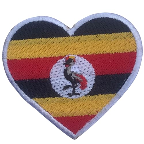 BeBuz Alle Länder Bestickte Herz Flagge Patches - Aufbügeln/Aufnähen Nationale Emblem Applikation - Stoff Reparatur Taktische Militär Abzeichen für Jacke, Hut, Rucksack, DIY Handwerk (Uganda) von Be Buz