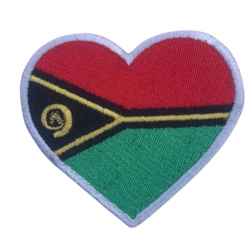 BeBuz Alle Länder Bestickte Herz Flagge Patches - Aufbügeln/Aufnähen Nationale Emblem Applikation - Stoff Reparatur Taktische Militär Abzeichen für Jacke, Hut, Rucksack, DIY Handwerk (Vanuatu) von Be Buz