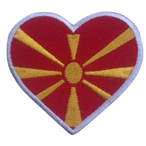 BeBuz Alle Länder Bestickte Herz Flagge Patches - Aufbügeln/Aufnähen Nationale Emblem Applikation - Stoff Reparatur Taktische Militär Abzeichen für Jacke, Hut, Rucksack, DIY Handwerk (Nordmazedonien) von Be Buz