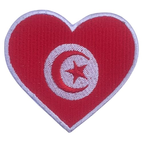 BeBuz Alle Länder Bestickte Herz Flagge Patches - Aufbügeln/Aufnähen Nationalemblem Applikation - Stoff Reparatur Taktische Militär Abzeichen für Jacke, Hut, Rucksack, DIY Handwerk (Tunesien) von Be Buz