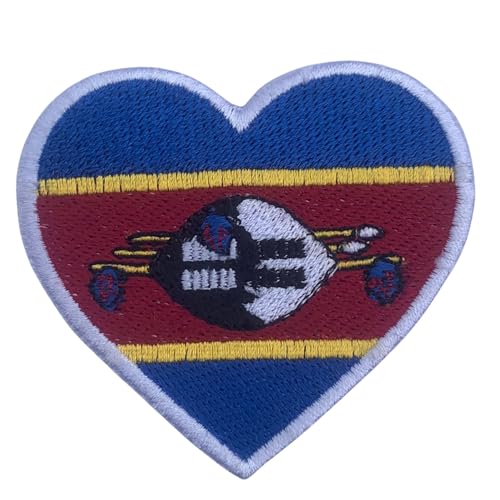 BeBuz Alle Länder Gestickte Herz Flagge Patches - Aufbügeln/Aufnähen Nationale Emblem Applikation - Stoff Reparatur Taktische Militär Abzeichen für Jacke, Hut, Rucksack, DIY Handwerk (Eswatini) von Be Buz