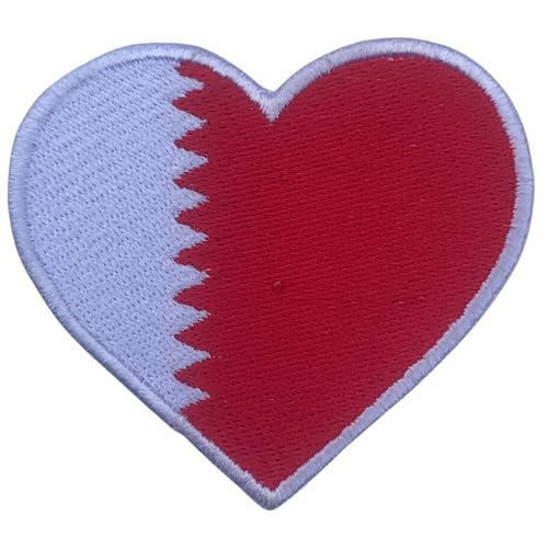 BeBuz Alle Länder Gestickte Herz Flagge Patches - Aufbügeln/Aufnähen Nationale Emblem Applikation - Stoff Reparatur Taktische Militär Abzeichen für Jacke, Hut, Rucksack, DIY Handwerk (Katar) von Be Buz