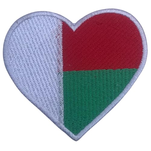 BeBuz Alle Länder Gestickte Herz Flagge Patches - Aufbügeln/Aufnähen Nationale Emblem Applikation - Stoff Reparatur Taktische Militär Abzeichen für Jacke, Hut, Rucksack, DIY Handwerk (Madagaskar) von Be Buz