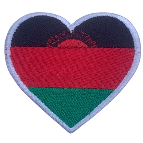 BeBuz Alle Länder Gestickte Herz Flagge Patches - Aufbügeln/Aufnähen Nationale Emblem Applikation - Stoff Reparatur Taktische Militär Abzeichen für Jacke, Hut, Rucksack, DIY Handwerk (Malawi) von Be Buz