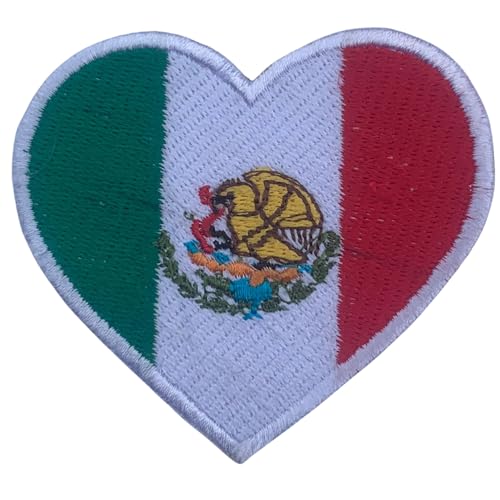 BeBuz Alle Länder Gestickte Herz Flagge Patches - Aufbügeln/Aufnähen Nationale Emblem Applikation - Stoff Reparatur Taktische Militär Abzeichen für Jacke, Hut, Rucksack, DIY Handwerk (Mexiko) von Be Buz