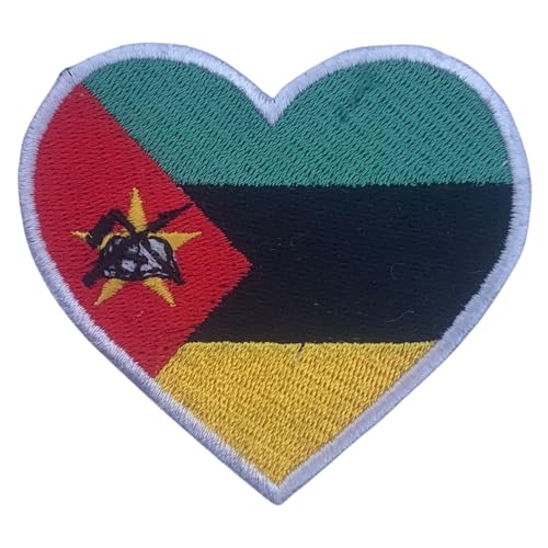 BeBuz Alle Länder Gestickte Herz Flagge Patches - Aufbügeln/Aufnähen Nationale Emblem Applikation - Stoff Reparatur Taktische Militär Abzeichen für Jacke, Hut, Rucksack, DIY Handwerk (Mosambik) von Be Buz
