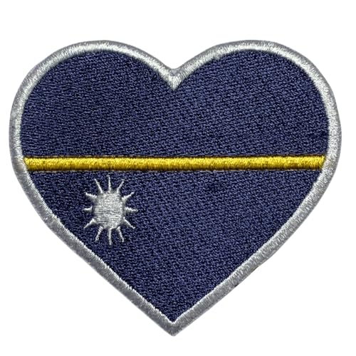 BeBuz Alle Länder Gestickte Herz Flagge Patches - Aufbügeln/Aufnähen Nationale Emblem Applikation - Stoff Reparatur Taktische Militär Abzeichen für Jacke, Hut, Rucksack, DIY Handwerk (Nauru) von Be Buz