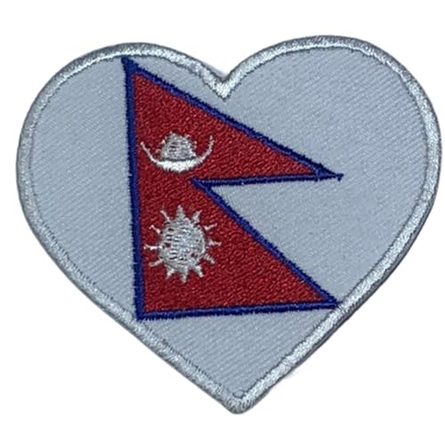 BeBuz Alle Länder Gestickte Herz Flagge Patches - Aufbügeln/Aufnähen Nationale Emblem Applikation - Stoff Reparatur Taktische Militär Abzeichen für Jacke, Hut, Rucksack, DIY Handwerk (Nepal) von Be Buz