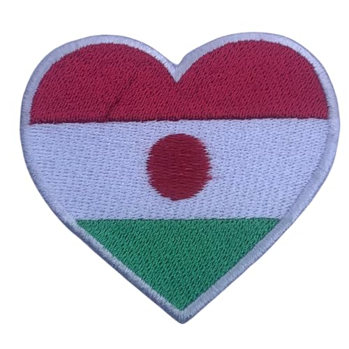 BeBuz Alle Länder Gestickte Herz Flagge Patches - Aufbügeln/Aufnähen Nationale Emblem Applikation - Stoff Reparatur Taktische Militär Abzeichen für Jacke, Hut, Rucksack, DIY Handwerk (Niger) von Be Buz