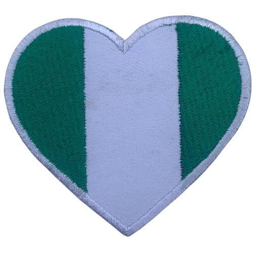 BeBuz Alle Länder Gestickte Herz Flagge Patches - Aufbügeln/Aufnähen Nationale Emblem Applikation - Stoff Reparatur Taktische Militär Abzeichen für Jacke, Hut, Rucksack, DIY Handwerk (Nigeria) von Be Buz