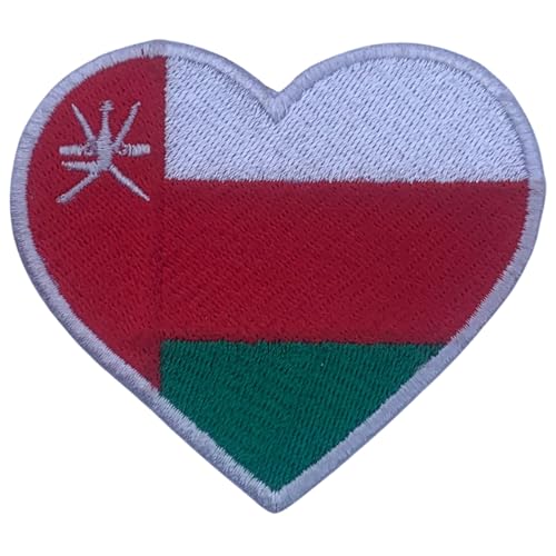 BeBuz Alle Länder Gestickte Herz Flagge Patches - Aufbügeln/Aufnähen Nationale Emblem Applikation - Stoff Reparatur Taktische Militär Abzeichen für Jacke, Hut, Rucksack, DIY Handwerk (Oman) von Be Buz