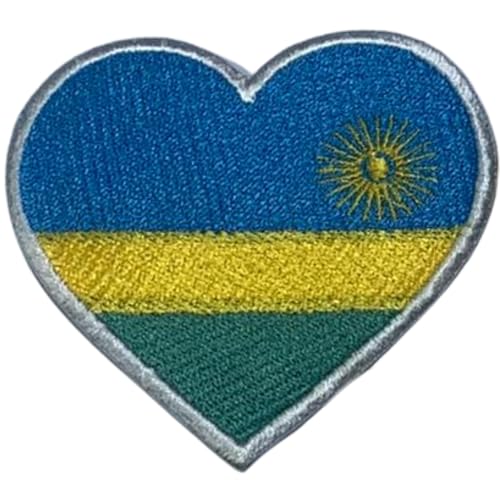 BeBuz Alle Länder Gestickte Herz Flagge Patches - Aufbügeln/Aufnähen Nationale Emblem Applikation - Stoff Reparatur Taktische Militär Abzeichen für Jacke, Hut, Rucksack, DIY Handwerk (Ruanda) von Be Buz