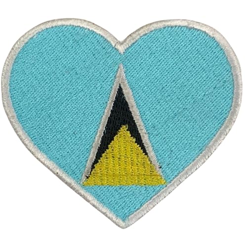 BeBuz Alle Länder Gestickte Herz Flagge Patches - Aufbügeln/Aufnähen Nationale Emblem Applikation - Stoff Reparatur Taktische Militär Abzeichen für Jacke, Hut, Rucksack, DIY Handwerk (Saint Lucia) von Be Buz