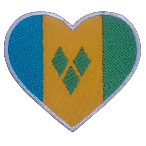 BeBuz Alle Länder Gestickte Herz Flagge Patches - Aufbügeln/Aufnähen Nationale Emblem Applikation - Stoff Reparatur Taktische Militär Abzeichen für Jacke, Hut, Rucksack, DIY Handwerk (Saint Vincent) von Be Buz