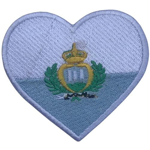 BeBuz Alle Länder Gestickte Herz Flagge Patches - Aufbügeln/Aufnähen Nationale Emblem Applikation - Stoff Reparatur Taktische Militär Abzeichen für Jacke, Hut, Rucksack, DIY Handwerk (San Marino) von Be Buz