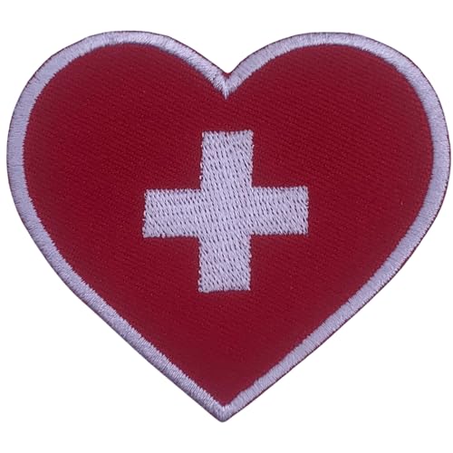BeBuz Alle Länder Gestickte Herz Flagge Patches - Aufbügeln/Aufnähen Nationale Emblem Applikation - Stoff Reparatur Taktische Militär Abzeichen für Jacke, Hut, Rucksack, DIY Handwerk (Schweiz) von Be Buz
