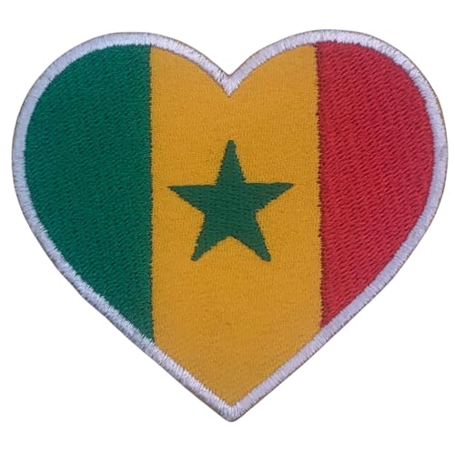 BeBuz Alle Länder Gestickte Herz Flagge Patches - Aufbügeln/Aufnähen Nationale Emblem Applikation - Stoff Reparatur Taktische Militär Abzeichen für Jacke, Hut, Rucksack, DIY Handwerk (Senegal) von Be Buz