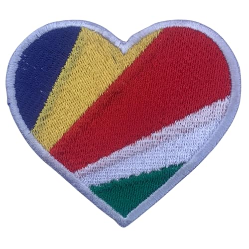 BeBuz Alle Länder Gestickte Herz Flagge Patches - Aufbügeln/Aufnähen Nationale Emblem Applikation - Stoff Reparatur Taktische Militär Abzeichen für Jacke, Hut, Rucksack, DIY Handwerk (Seychellen) von Be Buz