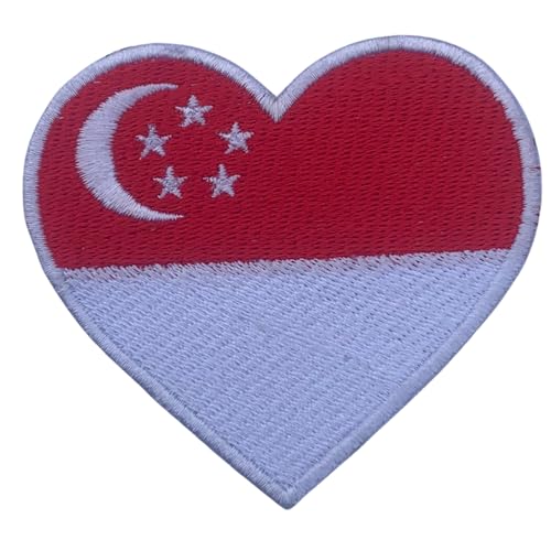 BeBuz Alle Länder Gestickte Herz Flagge Patches - Aufbügeln/Aufnähen Nationale Emblem Applikation - Stoff Reparatur Taktische Militär Abzeichen für Jacke, Hut, Rucksack, DIY Handwerk (Singapur) von Be Buz