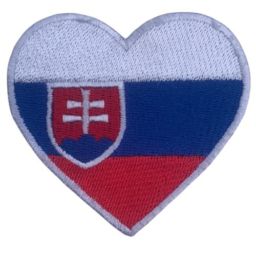 BeBuz Alle Länder Gestickte Herz Flagge Patches - Aufbügeln/Aufnähen Nationale Emblem Applikation - Stoff Reparatur Taktische Militär Abzeichen für Jacke, Hut, Rucksack, DIY Handwerk (Slowakei) von Be Buz