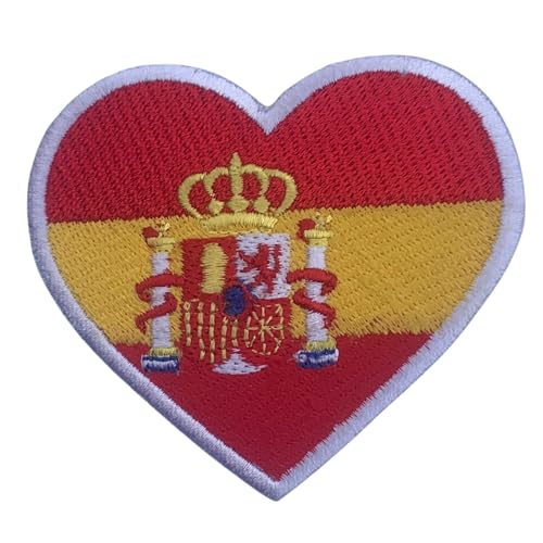 BeBuz Alle Länder Gestickte Herz Flagge Patches - Aufbügeln/Aufnähen Nationale Emblem Applikation - Stoff Reparatur Taktische Militär Abzeichen für Jacke, Hut, Rucksack, DIY Handwerk (Spanien) von Be Buz