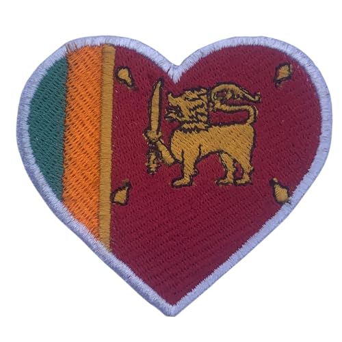 BeBuz Alle Länder Gestickte Herz Flagge Patches - Aufbügeln/Aufnähen Nationale Emblem Applikation - Stoff Reparatur Taktische Militär Abzeichen für Jacke, Hut, Rucksack, DIY Handwerk (Sri Lanka) von Be Buz