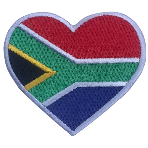 BeBuz Alle Länder Gestickte Herz Flagge Patches - Aufbügeln/Aufnähen Nationale Emblem Applikation - Stoff Reparatur Taktische Militär Abzeichen für Jacke, Hut, Rucksack, DIY Handwerk (Südafrika) von Be Buz
