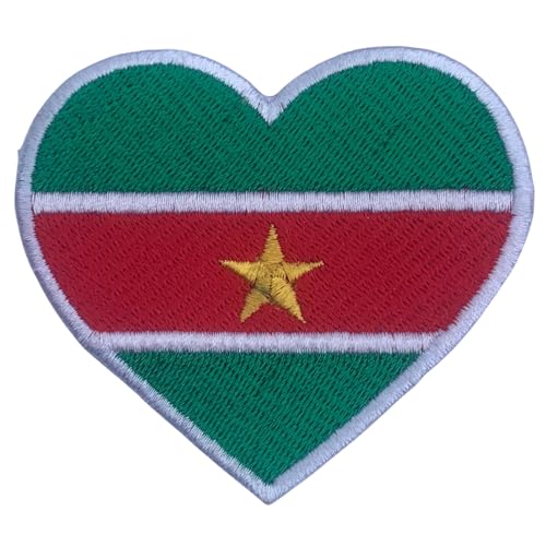 BeBuz Alle Länder Gestickte Herz Flagge Patches - Aufbügeln/Aufnähen Nationale Emblem Applikation - Stoff Reparatur Taktische Militär Abzeichen für Jacke, Hut, Rucksack, DIY Handwerk (Suriname) von Be Buz