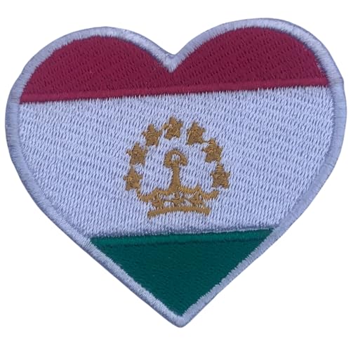 BeBuz Alle Länder Gestickte Herz Flagge Patches - Aufbügeln/Aufnähen Nationale Emblem Applikation - Stoff Reparatur Taktische Militär Abzeichen für Jacke, Hut, Rucksack, DIY Handwerk (Tadschikistan) von Be Buz