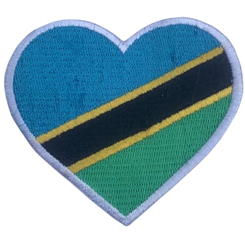 BeBuz Alle Länder Gestickte Herz Flagge Patches - Aufbügeln/Aufnähen Nationale Emblem Applikation - Stoff Reparatur Taktische Militär Abzeichen für Jacke, Hut, Rucksack, DIY Handwerk (Tansania) von Be Buz